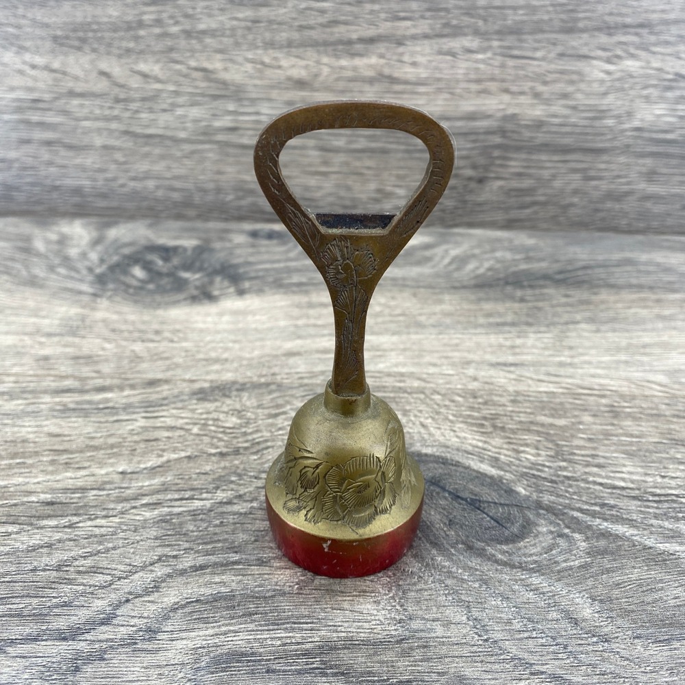 Bell Bottle Opener Unisex OS Gold Red Watkins Glen Brass Floral Etched